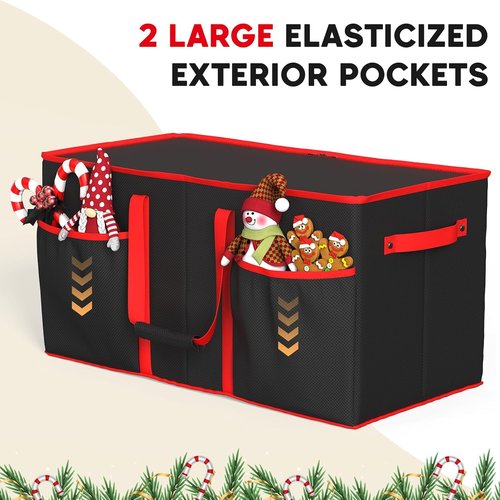 Kesfitt Christmas Ornament Storage Box - Large Organizer with 8 Trays & Dividers for 128 Ornaments | Black
