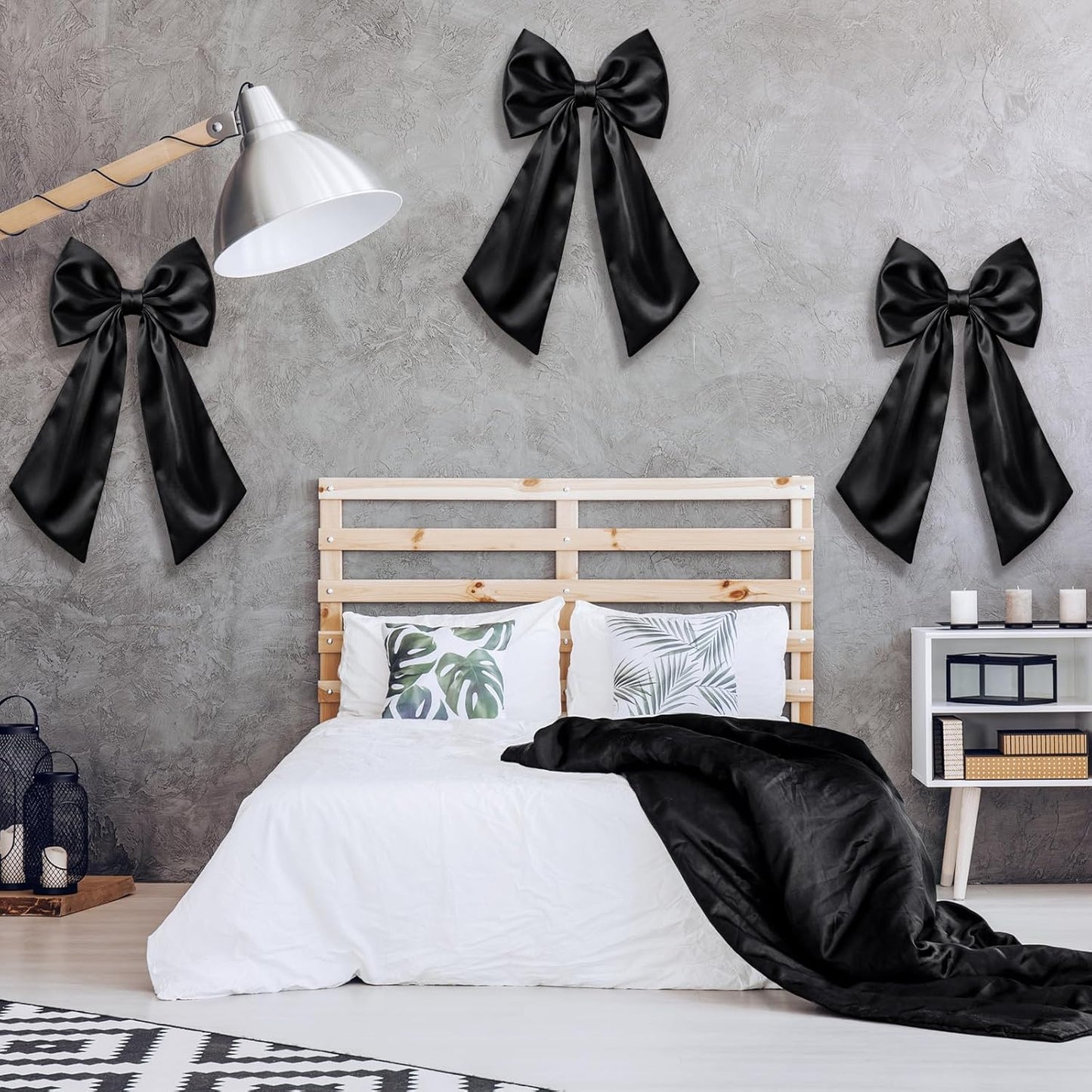 Suncalla Large Satin Bow Decorations - 3 Pcs 2 FT Hanging Wall Decor for Weddings & Parties | Black