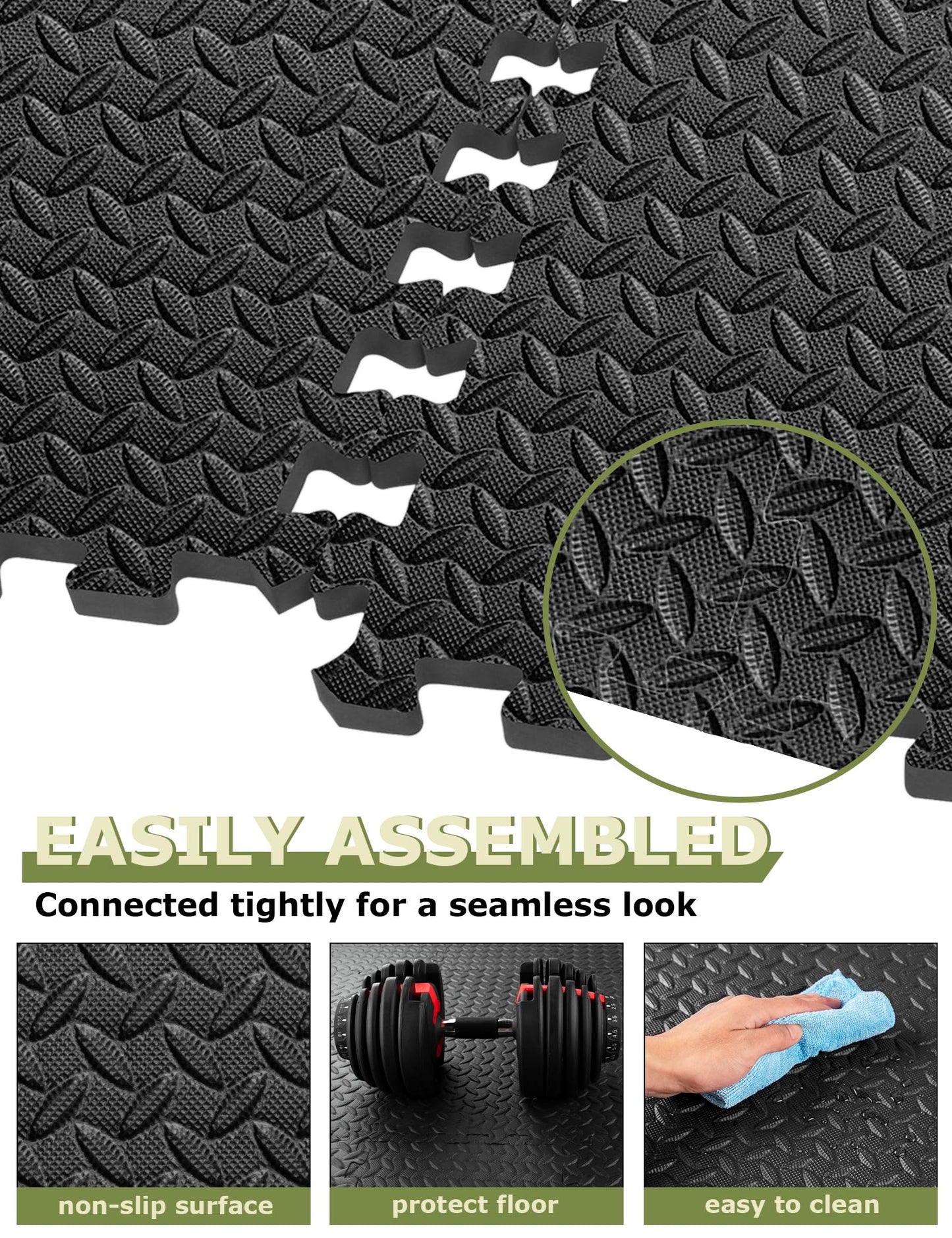 innhom Gym Flooring Gym Mats Exercise Mat for Floor Workout Mat Foam Floor Tiles for Home Gym Equipment Garage, 12 Black