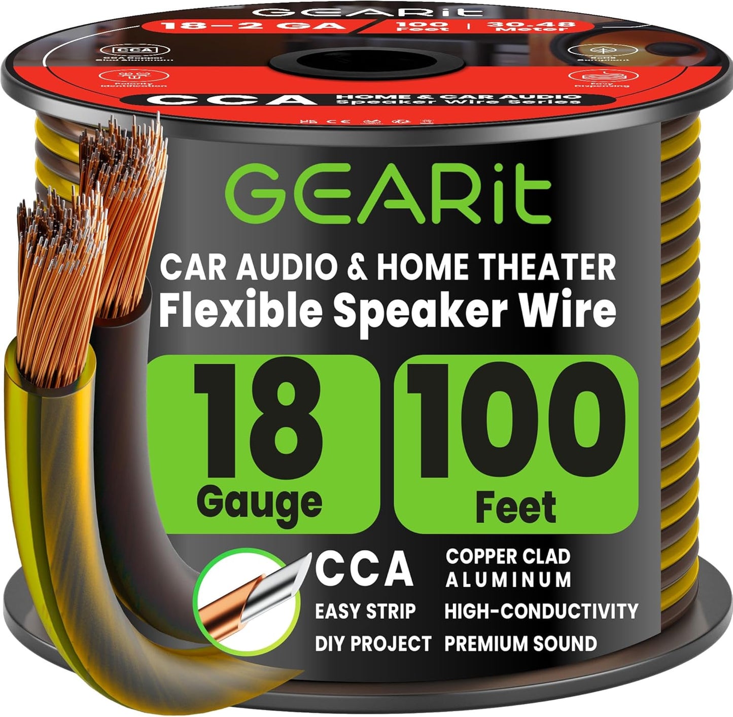 18 100 Markings,14 GEARit Speaker Wire Gauge ft,Speaker Cable with Foot Markers & Polarity Gauge Wire for Car Audio