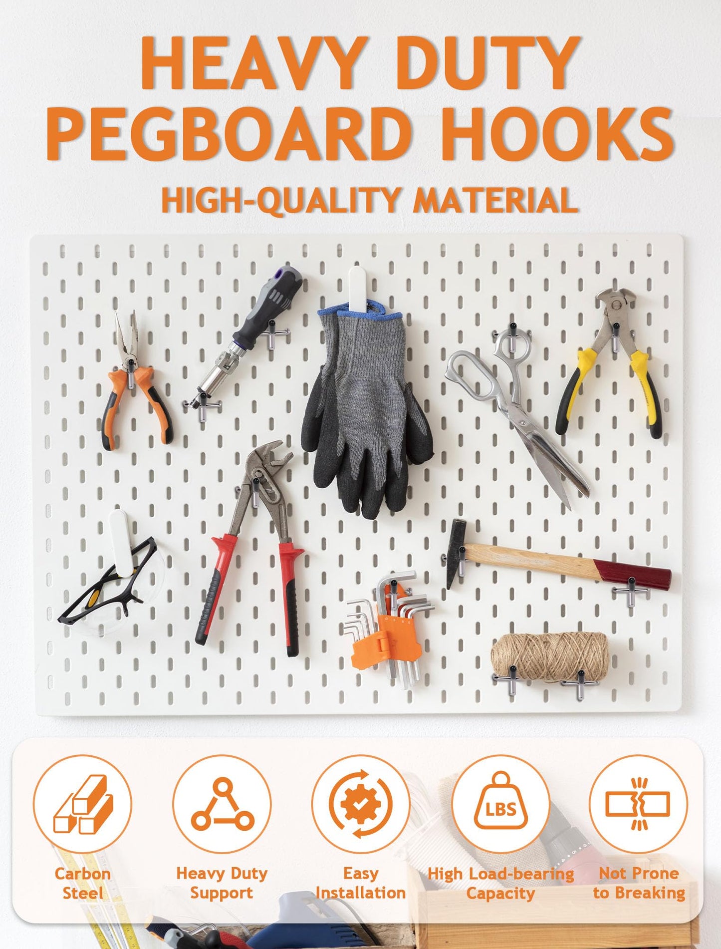 FEAOXYO 60 PCS 2 Inch Pegboard Hooks, Heavy Duty Peg Board Organizer Accessories, Tool Hangers Fit 1/4" Pegboard, Perfect for Garage Storage, Workshop, Craft Room and Wall Hanging Tool