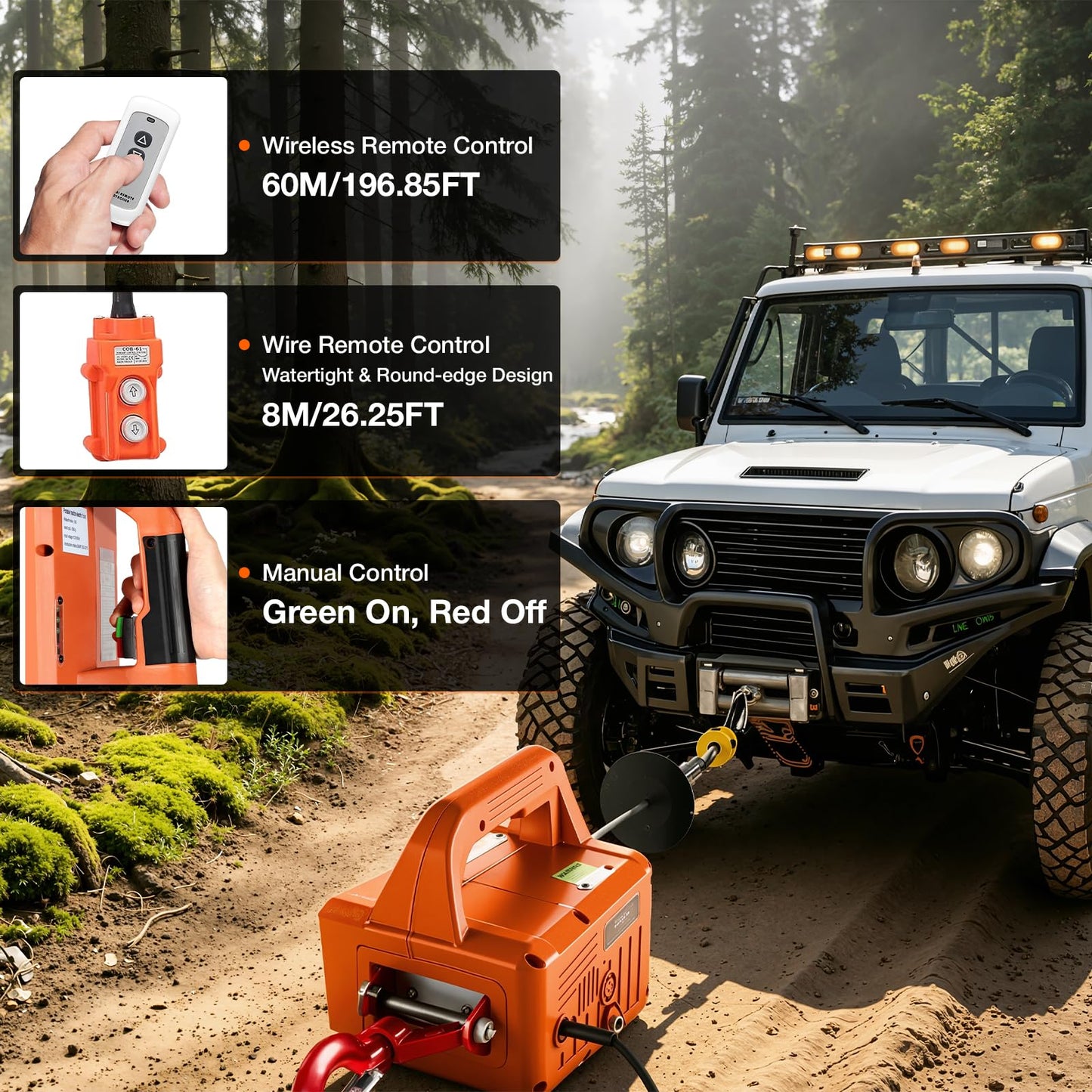 3-in-1 Electric Hoist with Remotes, 2200lb Capacity Portable Power Winch Crane 110V, 25ft Lifting Height (Orange, 3-IN-1-2200LBS)