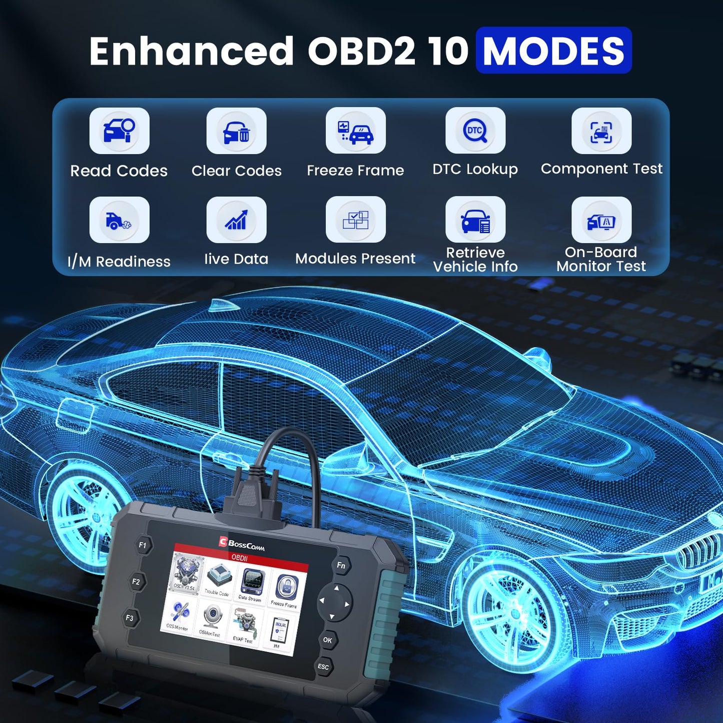 2026 BOSSCOMM IFIX435 All Systems OBD2 Scanner Diagnostic Tool,ABS SRS(Airbag) Transmission Engine Code Reader Diagnostic Scanner for Cars with Auto VIN, Easy to Use, Lifetime Free Update，EN/ES Ver