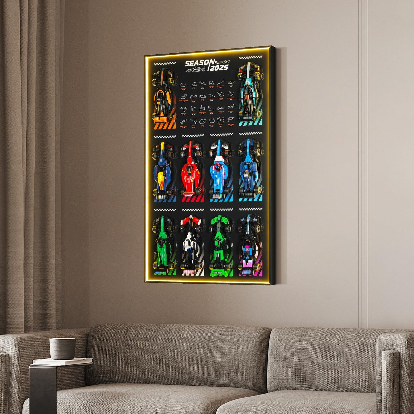 NAOCARD Display Wallboard with RGB LED Lights for Lego Speed Champions Race Car Collector's Pack,Wall Mount for 77242-77251 Collectible Model Car Kit (Car Not Included)