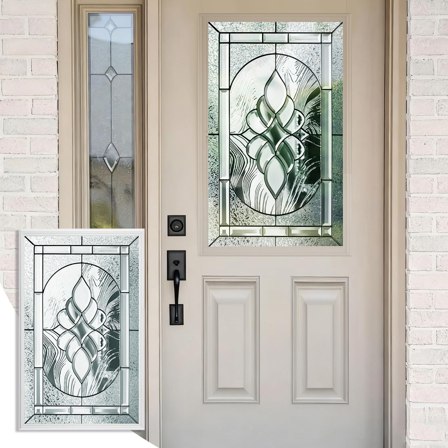 Pushglossy Entry Door Glass Insert White Exterior Front Door Window Inserts Replacement Kit for Home Improvement (22 x 36,Nickel Caming)