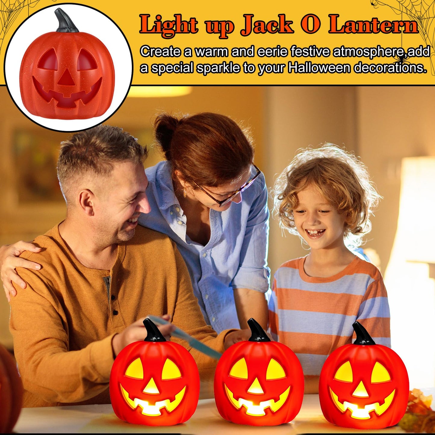 Kittmip 6 Pcs 8.5 Inch Halloween Plastic Jack O Lantern Pumpkins Battery Operated LED Pumpkin Decoration Light up Jack-o Lantern for Indoor Outdoor Yard Lawn Porch Garden Party(Orange)