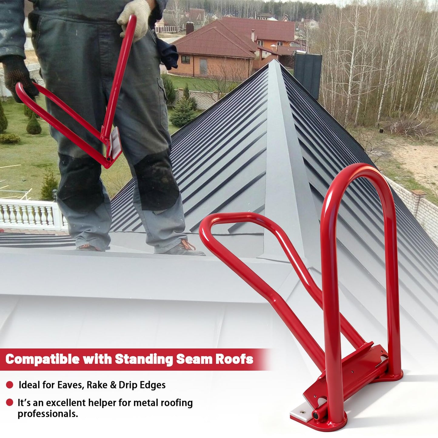 LAOJIEDAO Roof Eaves Seam Bender HTSL25E2, Metal Roofing Drip Edge Folding Tool for Standing Seam Mechanical Lock, 90-180° Roof Edge Hemming Crimper Tool for Roofer and Sheet Metal Worker (Red)