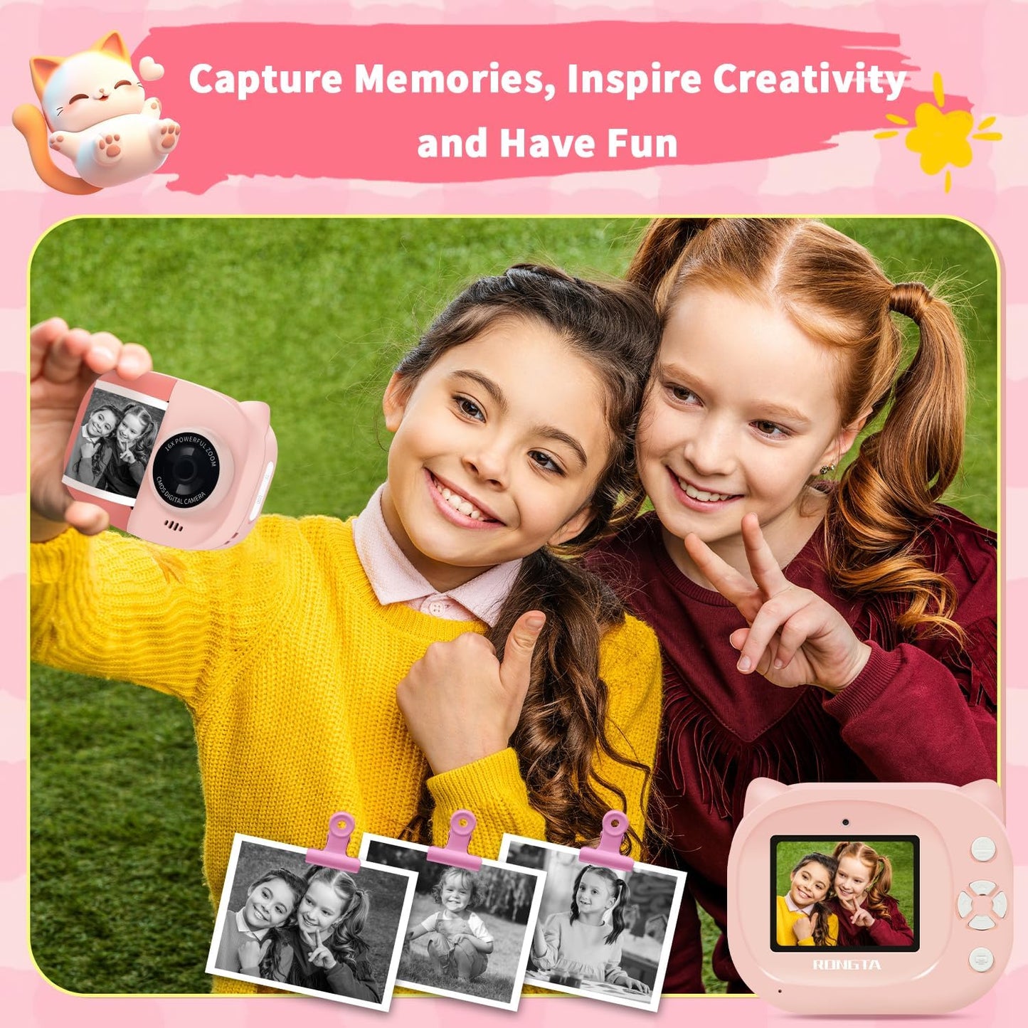 Rongta 1080P 3-12, 3 4 5 6 7 8 9 10 Kids Camera Instant Print, Kids Instant Cameras that Print Photos, Christmas