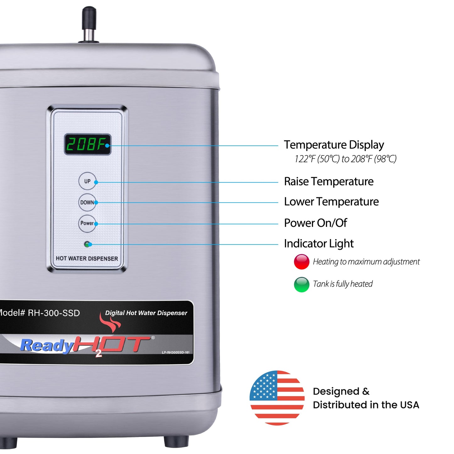 Ready Hot 40-RH-300-SSD Instant Hot Water Dispenser System, 2.5 Quarts, Digital Display Tank Only Stainless Steel