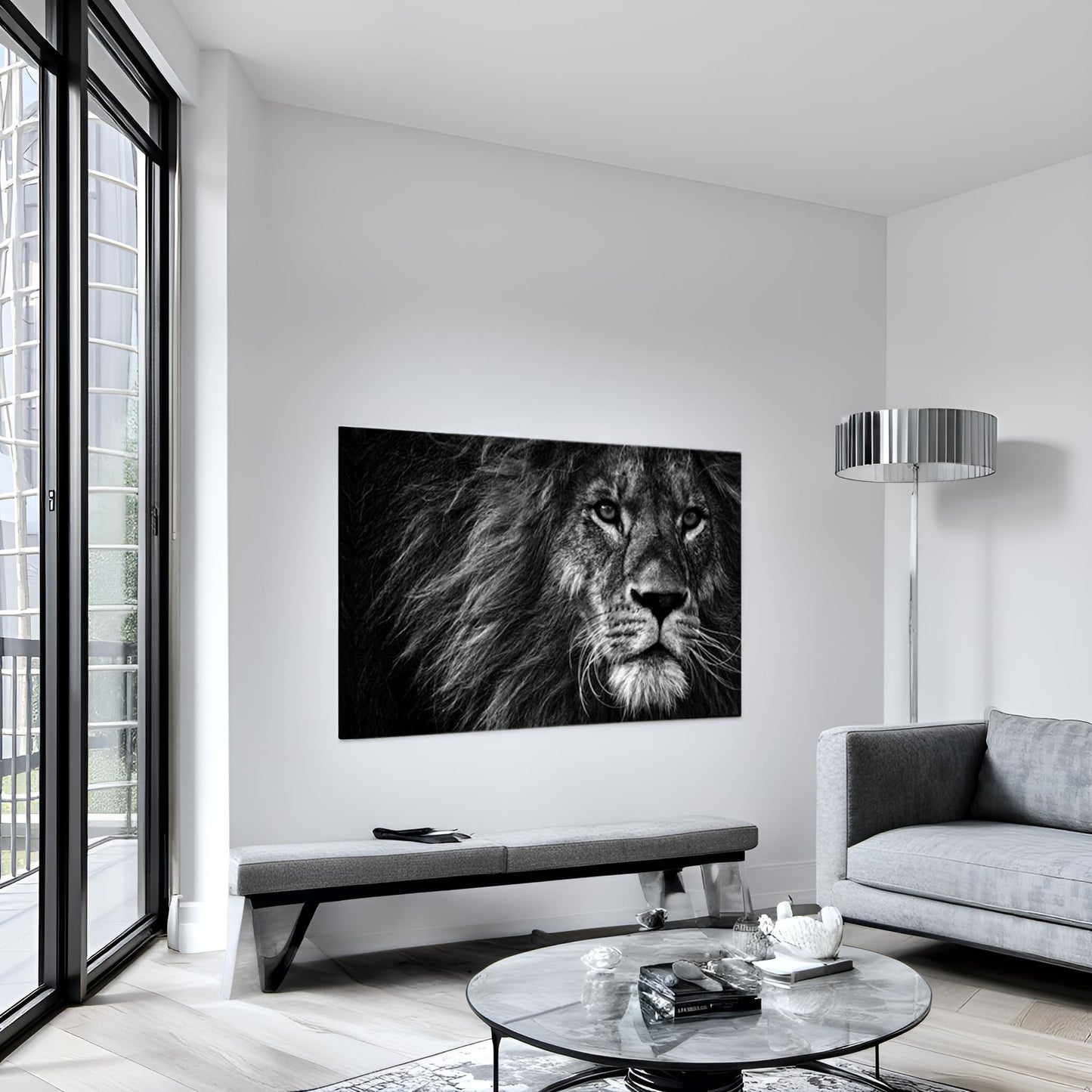 Nachic Wall Animal Painting Wall Art Black and White Lion Portrait Picture Prints Wildlife Canvas Artwork Modern Home Office Bedroom Wall Decor Ready to Hang 24x36inch