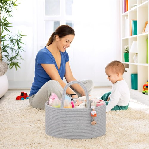 COMSE Baby Diaper Caddy Organizer - Portable Tote with Divider for Newborn Essentials | Cool Gray