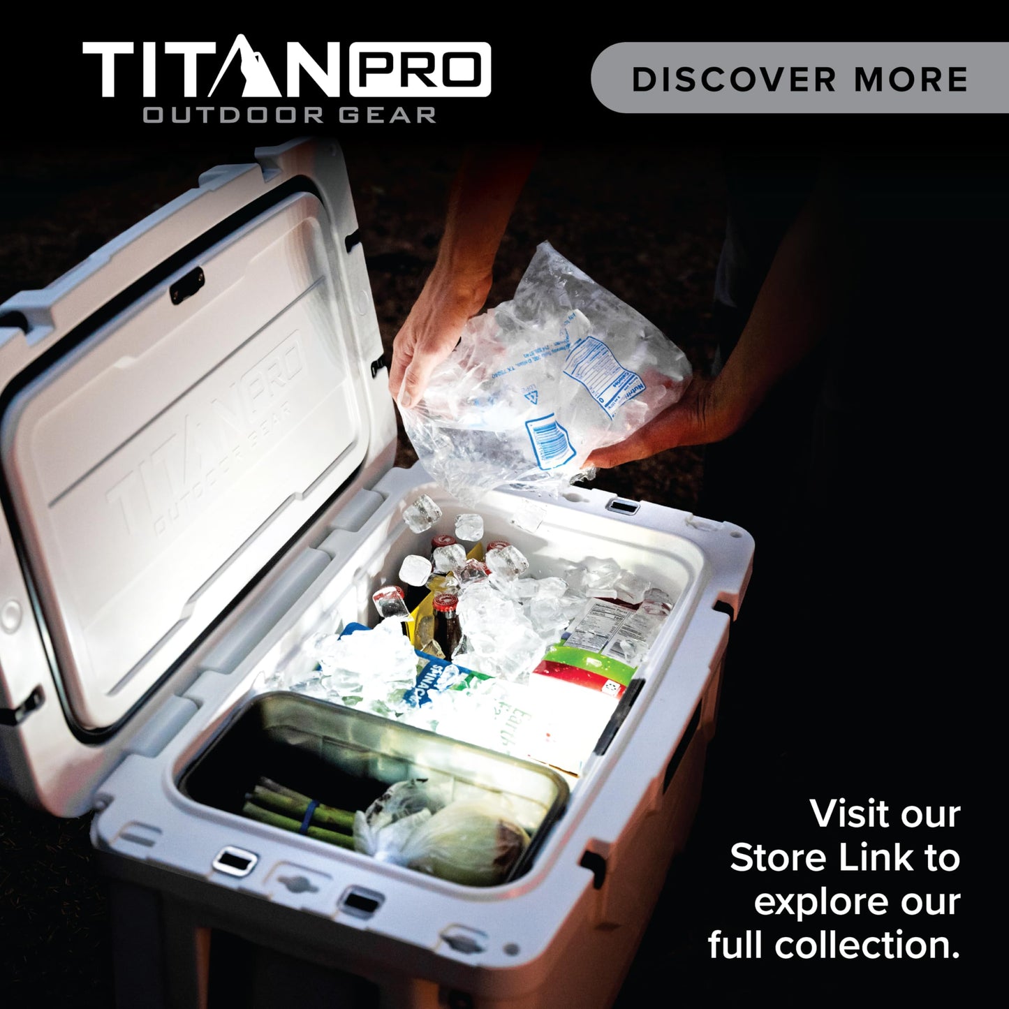Titan PRO High Performance Ice Chest - 55 Quart Capacity - Hard Cooler with Interior LED Light, Dry Bin, Ice Saver Performance Booster and Microban Protection - Driftwood Tan