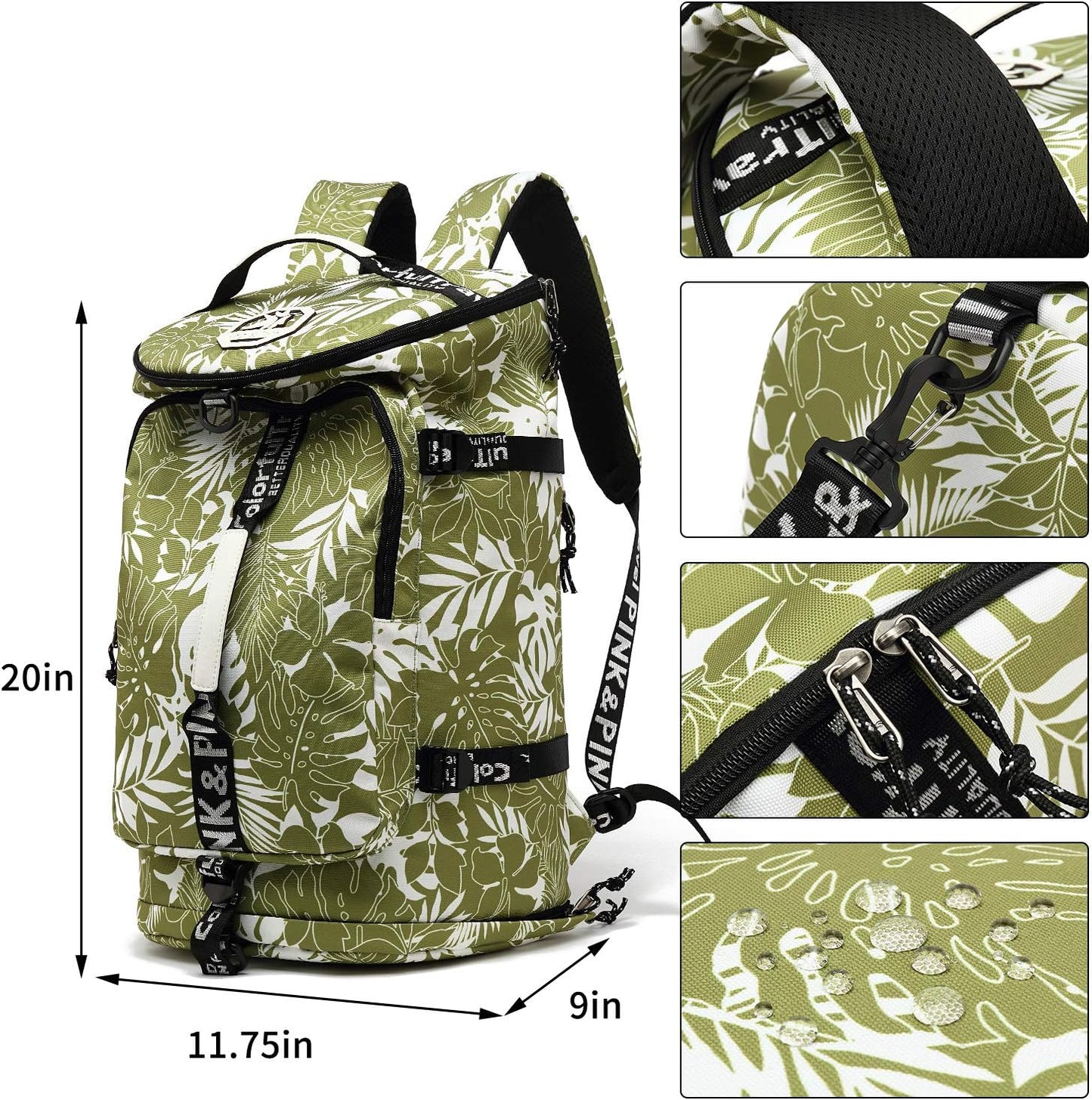 Backpack 4-Way Kalesi Gym Duffle Bag Waterproof with Shoes Compartment for travel Sport Hiking laptop (olive-green)