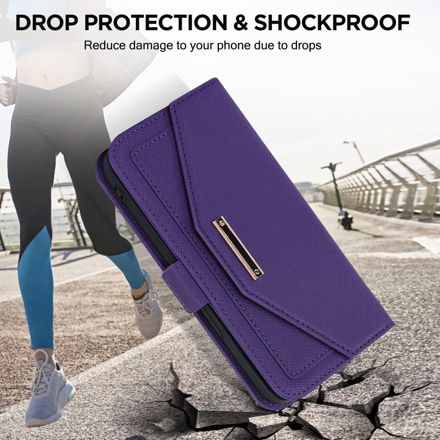 ANSHOW 15 Crossbody Purse Case for iPhone with Leather Wallet & Card Slots, Flip Case with Built-in Kickstand, Long