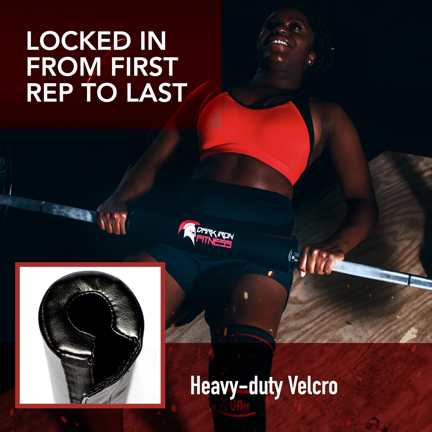 Dark Iron Fitness Barbell Pad w/Extra Thick Foam Padding, Non-Slip Hook & Loop Closure for Olympic Bars Weight Training Shoulder Neck Protection Support Squats Hip Thrusts Lunges, Blank Black