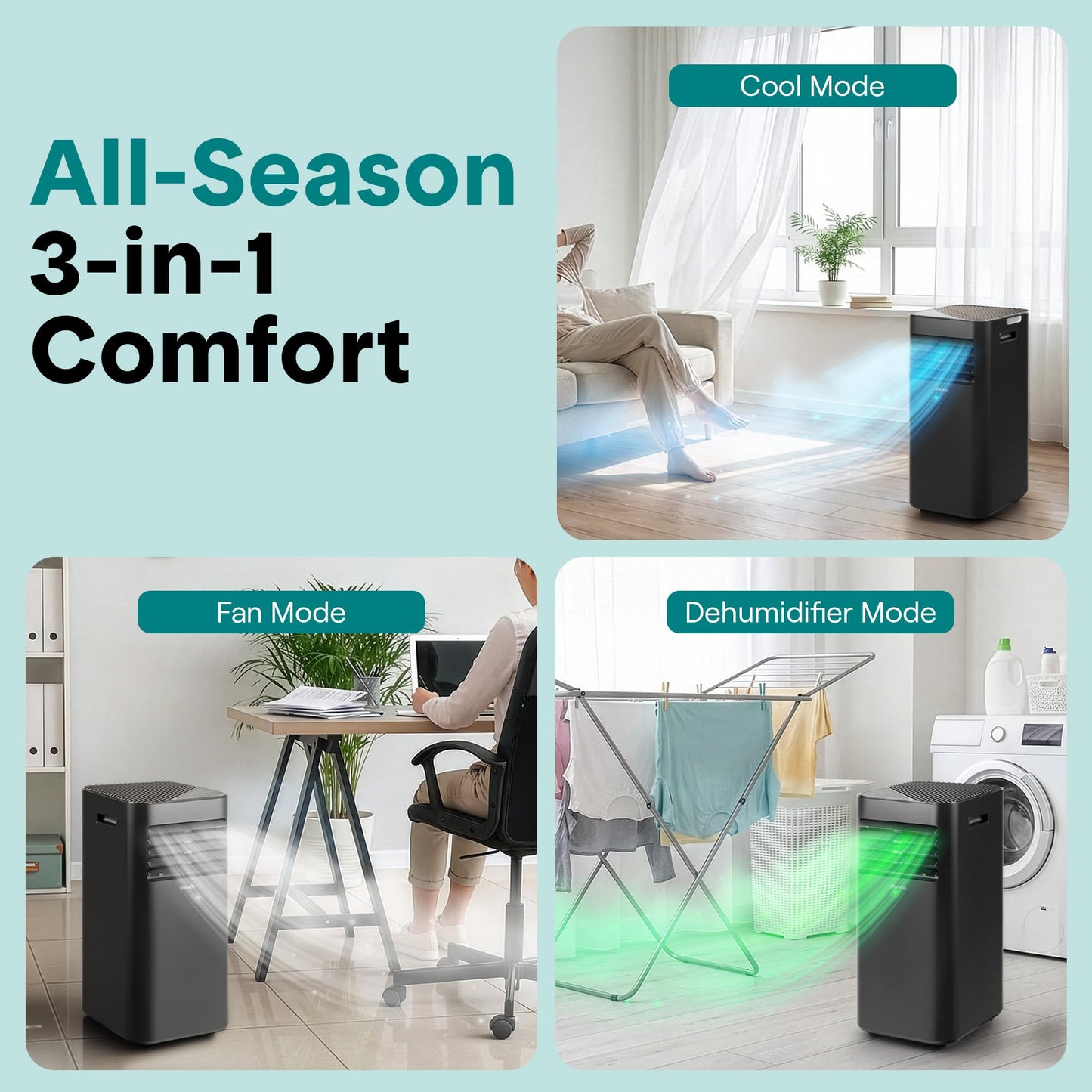 SereneLife Portable Air Conditioner 8000 BTU | 3-in-1 Cooling, Fan and Dehumidifier | 24-H Timer with up to 350 sq ft Coverage | AC Unit for Bedroom, Home & Office | Includes Window Kit & Remote