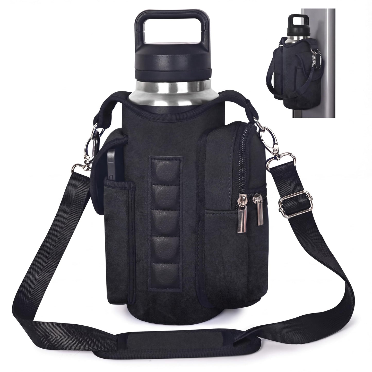 AORTDES Magnetic Gym Bag Water Bottle Holder for 18-40 oz Bottles, Neoprene Pouch with Phone Pockets, Workout Gym Accessories for Men Women,Small Gym Bag Essentials (Industrial Black)