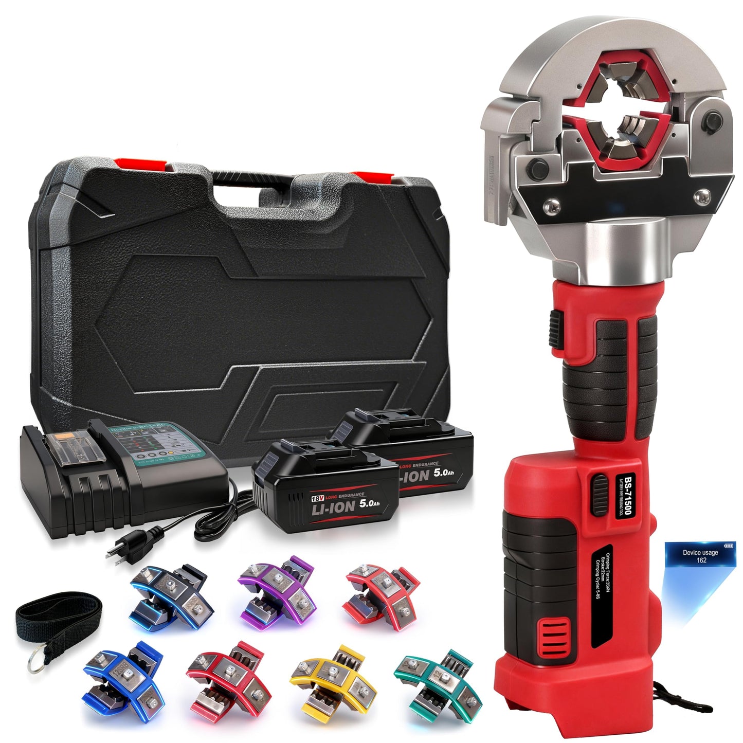 Electric Hydraulic Hose Crimpers 18V Battery AC Crimping Tool Kit - Handheld Hydra-Krimp A/C Crimper with 7 Snap-On Dies for Auto AC Repair, Air Conditioning Line Crimping Pliers