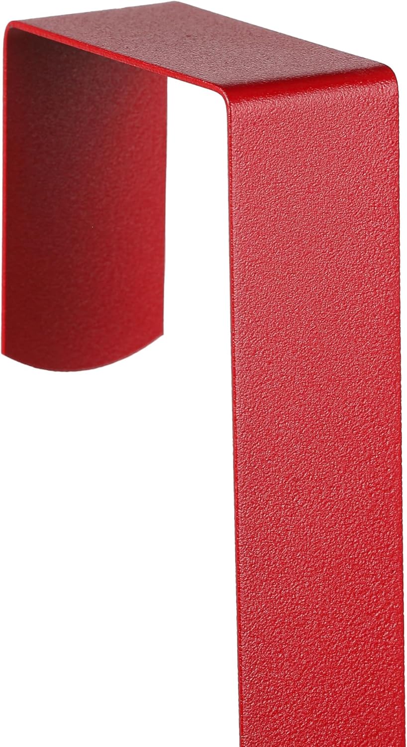 Wreath Hanger - Sturdy Steel Over The Door Hook for Front Door | Red, 4