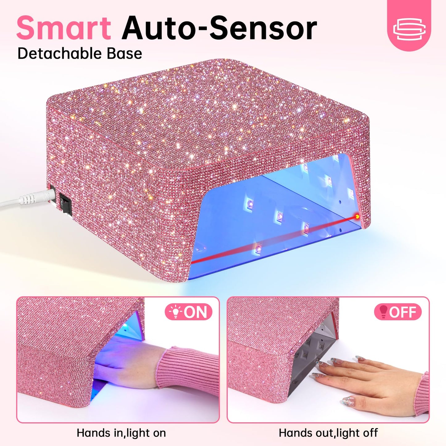 CHRISTINE SHELLY UV LED 96W Nail Lamp Gel Polish Light with 4 Timer Setting Plug-in Quick Dry Curing Lamp Pink & Nail Dust Collector Reusable Filters Powerful Vacuum Fan with Hand Pillow Pink