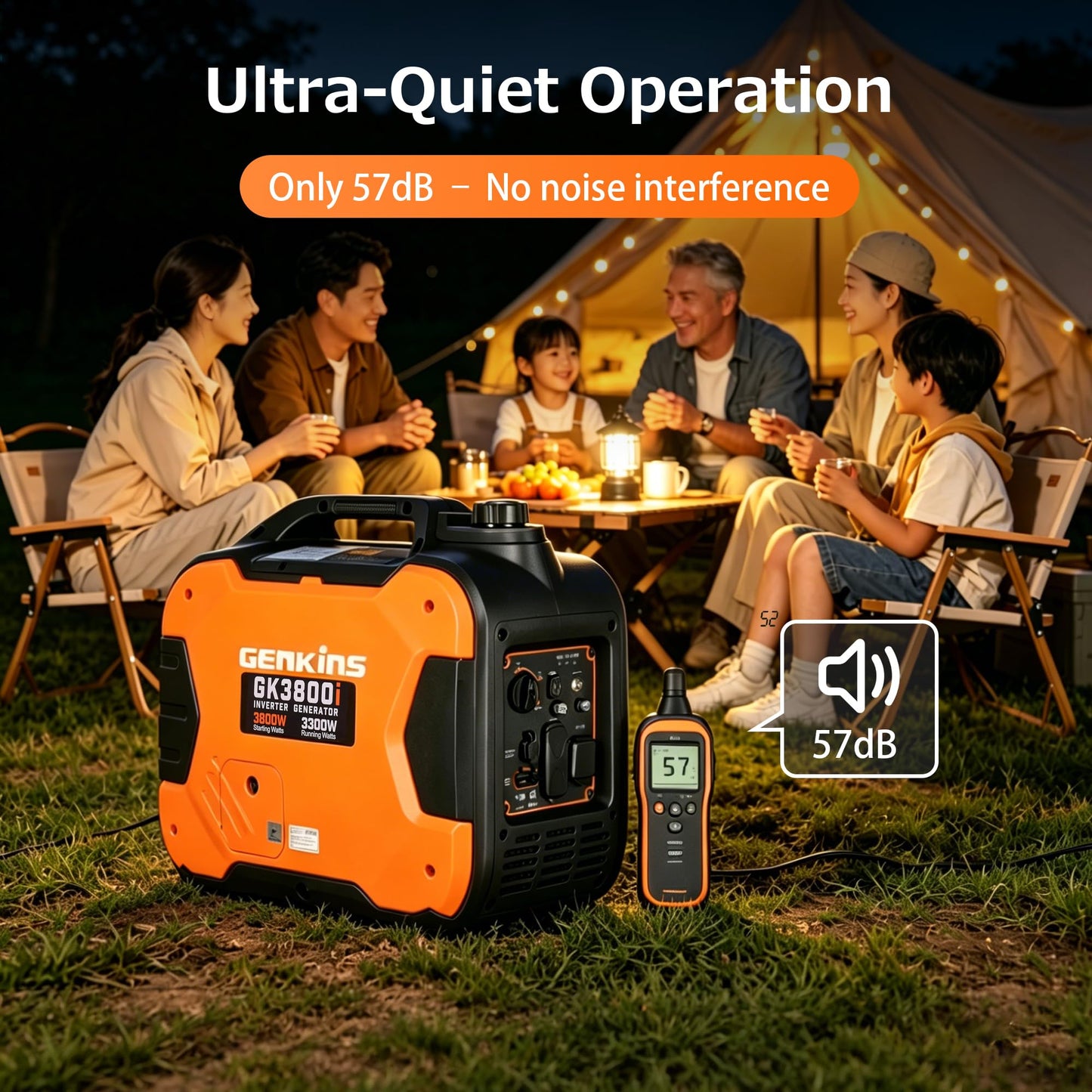 GENKINS 3800W Portable Parallel Capable Inverter Generator,Gas Powered,CO Sensor & ESC Fuel-Saving,Ultra Quiet, RV Ready, Ideal for Camping & Outdoor Use, EPA Compliant