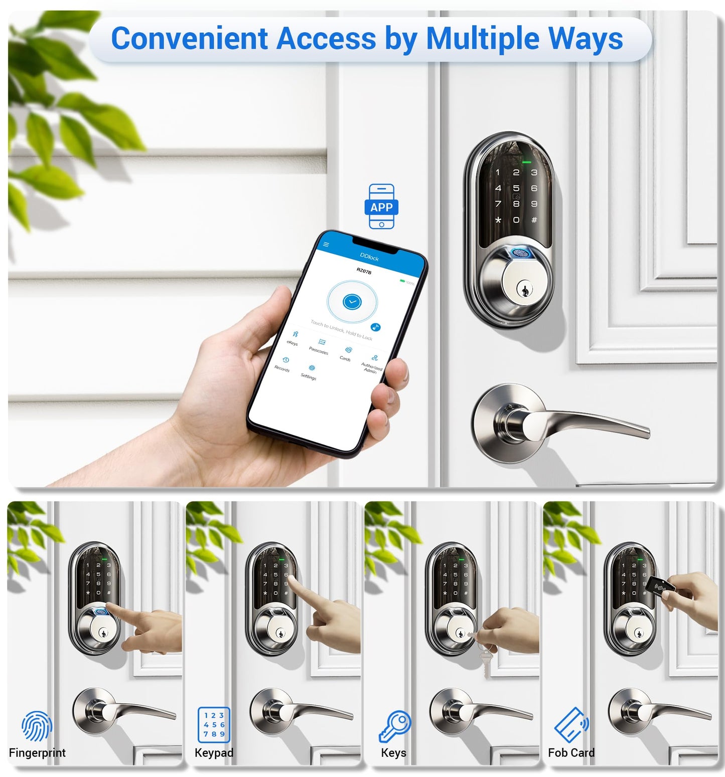 Veise RZ07B Smart Locks for Front Door, 2 Lever Handles, Fingerprint Keyless Entry, App Control Biometric Door Lock Set, Touchscreen Keypad Deadbolt, Easy Install, Auto Locking, Satin Nickel
