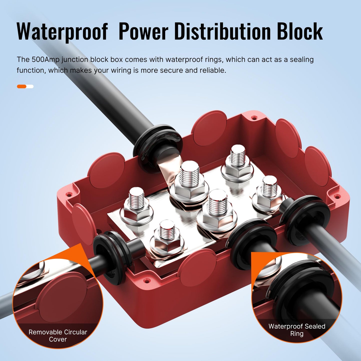 Joinfworld Heavy Duty 500A Bus Bar Waterproof Power Distribution Block with 4*5/16"(M8)+2*3/8"(M10) Studs + Bus Bar 400A 12V Power Distribution Block 6 x 5/16"(M8) Studs for Automotive, Car, Boat, Sol