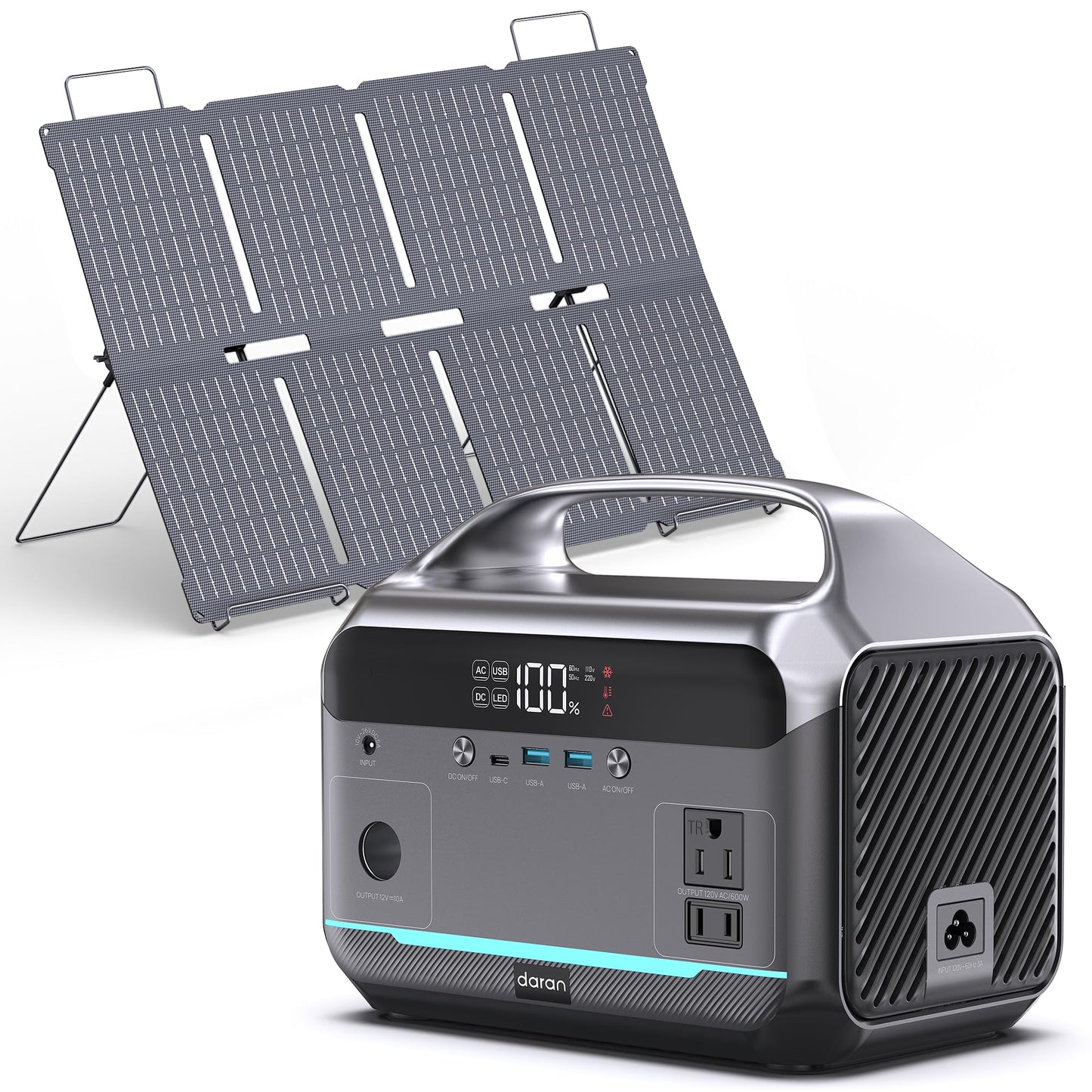 Solar Generator with Panel Included, Portable Power Station 600W with 80W Solar Panel, 288Wh LiFePO4 Battery with AC DC Outlets, Power Bank 2hrs Fast Charging, 7-Port Design for Emergency, Hurricane