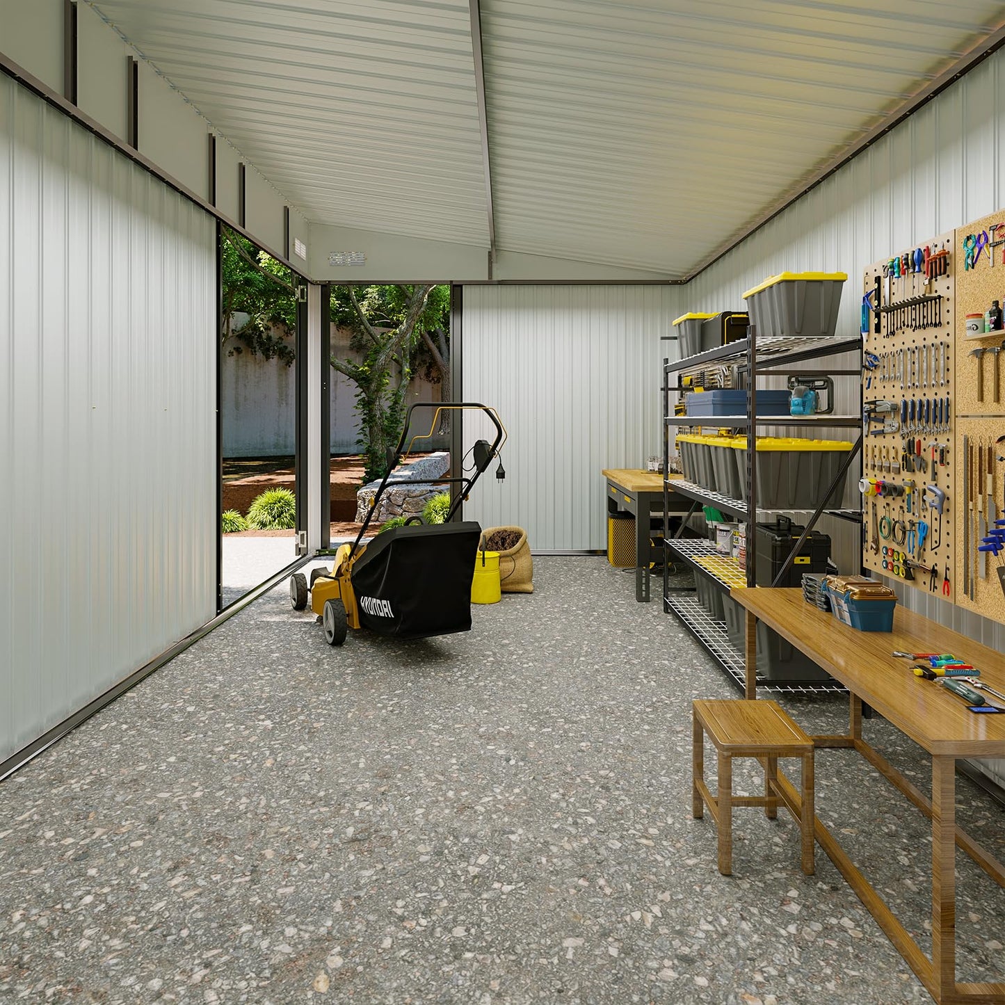 Breezestival 8'x12' Outdoor Shed Lean to Storage Sheds with Triple Doors Utility Galvanized Steel Sheds for Vertical Storage, Dual Lock Metal Shed with Sloped Roof for Mower,Bike,Garden Tools (Black)