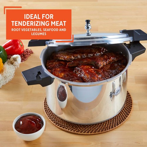 IMUSA USA A417-80807 16Qt Jumbo Stovetop Pressure Cooker with Regulator and Side Handles, Silver