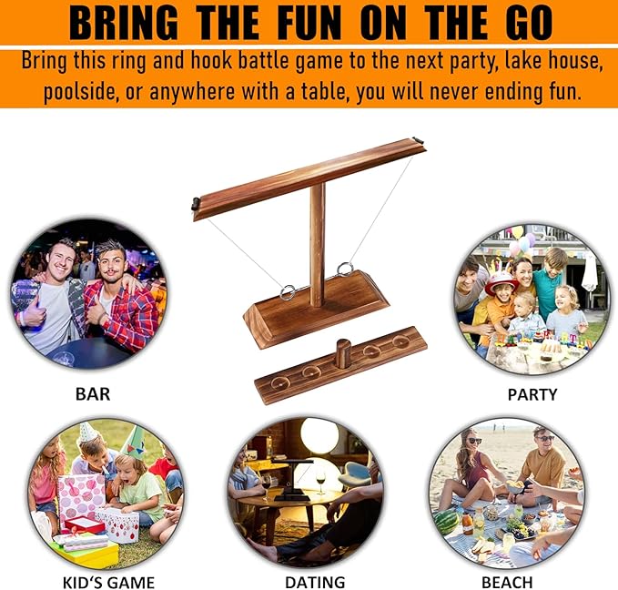 Hook and Ring Game with Shot Ladder, Ring Toss Game for Adults, Wooden Ring Hook Tossing Game Yard Games, Indoor Outdoor Games for Adults Party, Home, Patio