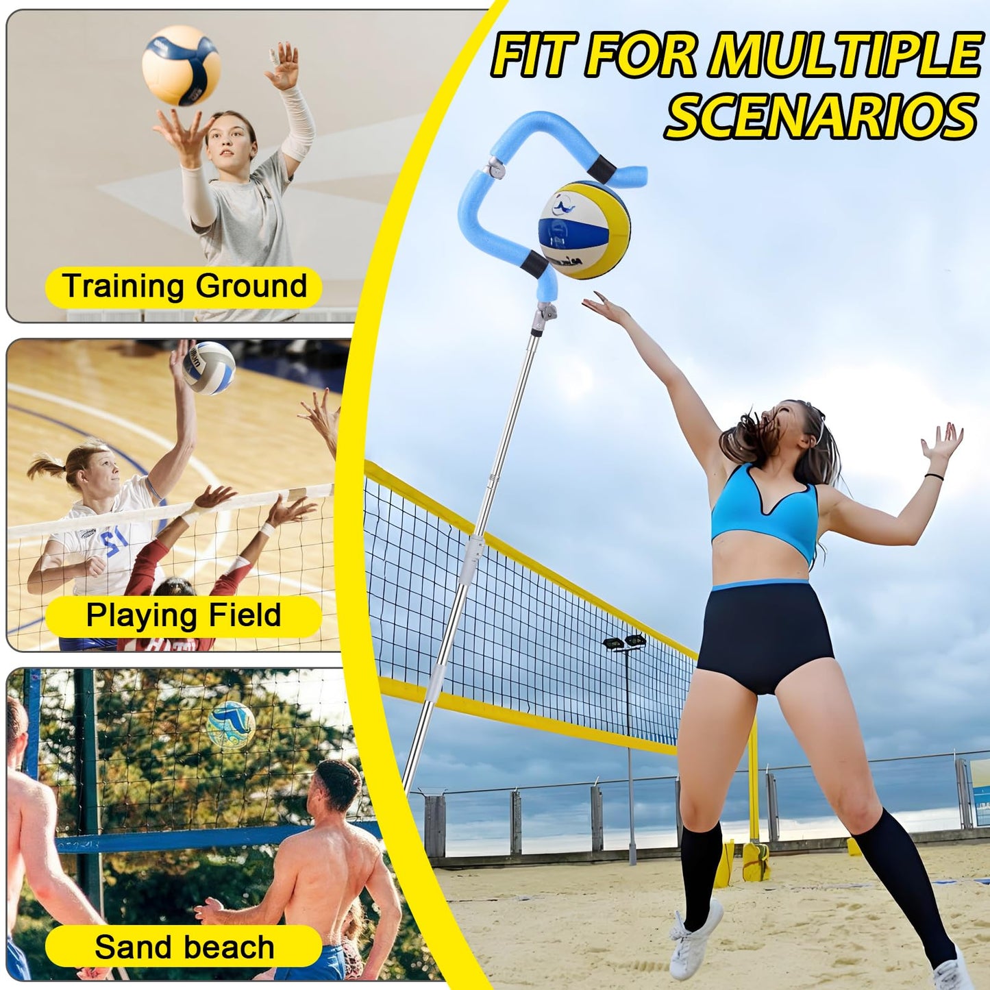 Cagaloi Volleyball Training System, Retractable Height 63-78 Inch, Spike Trainer with Hook - Lightweight for Serving, Spiking & Jump Practice, Real Ball Feel for All Skill Levels - （No Ball Included）