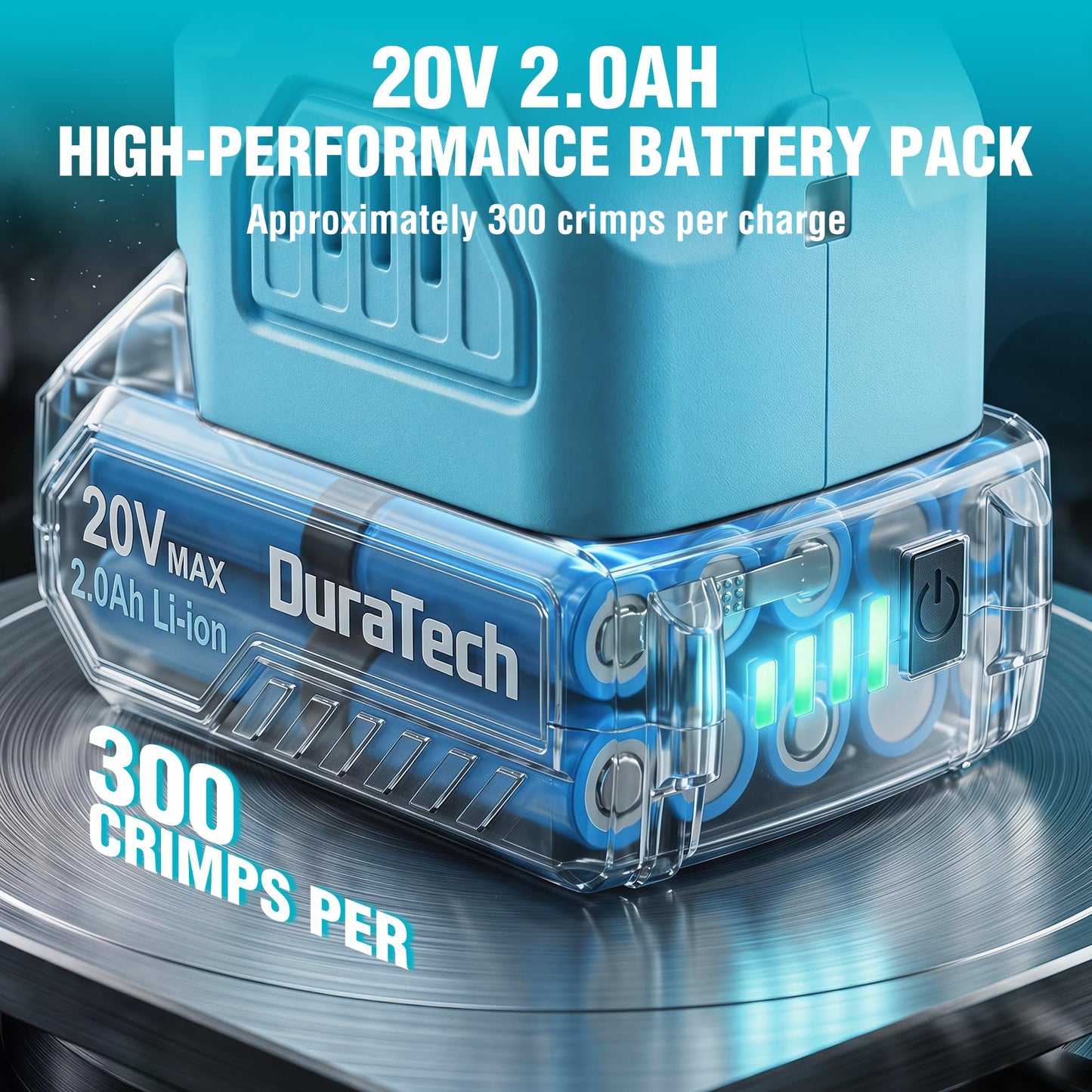 DURATECH 20V Brushless Copper Pipe Crimping Tool, 24KN Electric Press Tool with 1/2", 3/4", 1" VUS Jaws, LED Display, Work Light, 180° Rotating Head, Cordless Battery Crimper for Plumbing