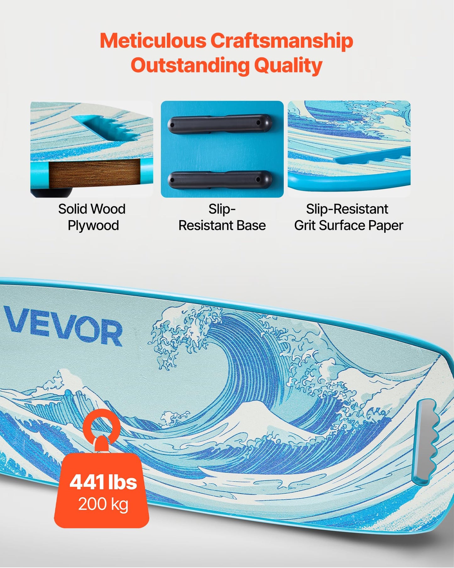 VEVOR Balance Board, Wobble Board Trainer for Adults, Premium Wooden Balance Training Equipment with Roller, Magnetic Stoppers, Storage Rack, for Core Workouts, Surf Trainer & Physical Therapy, Blue