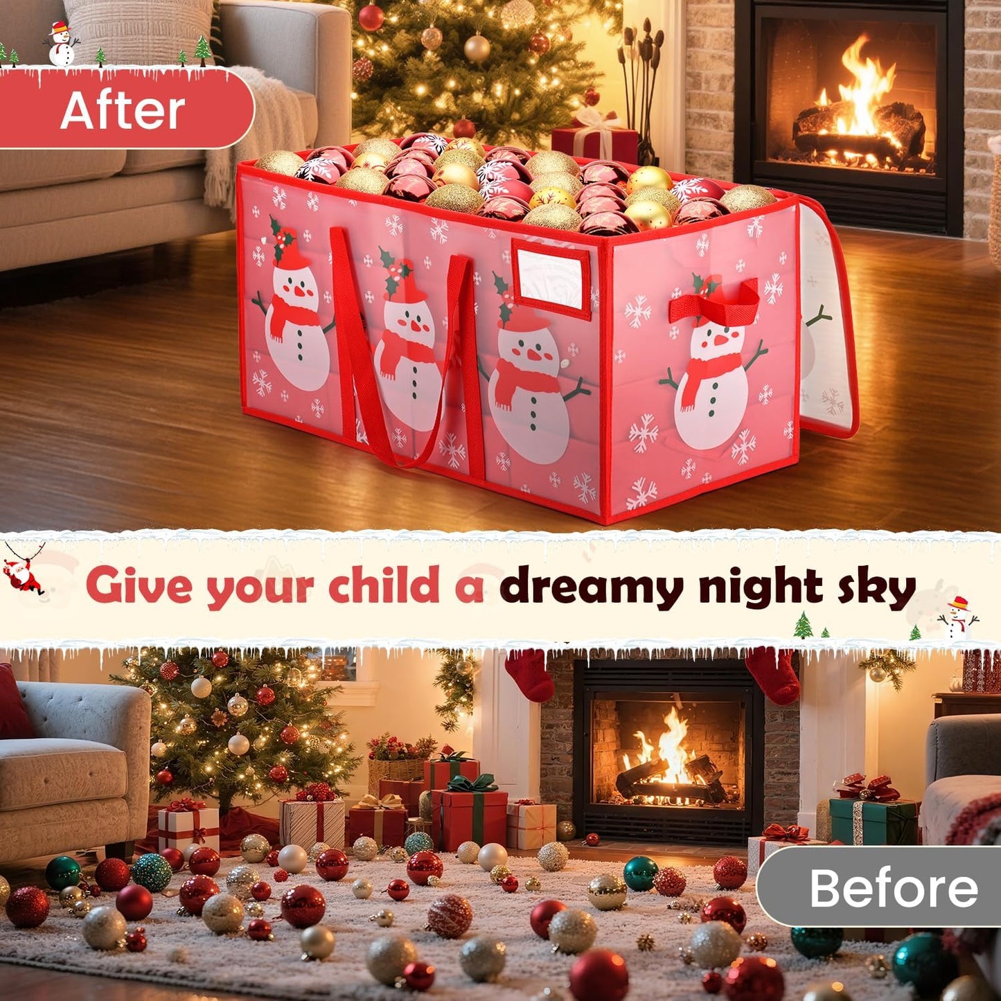 Regine Switzerland Christmas Ornament Storage Box - Waterproof Organizer with Adjustable Dividers | Holds 128 Ornaments