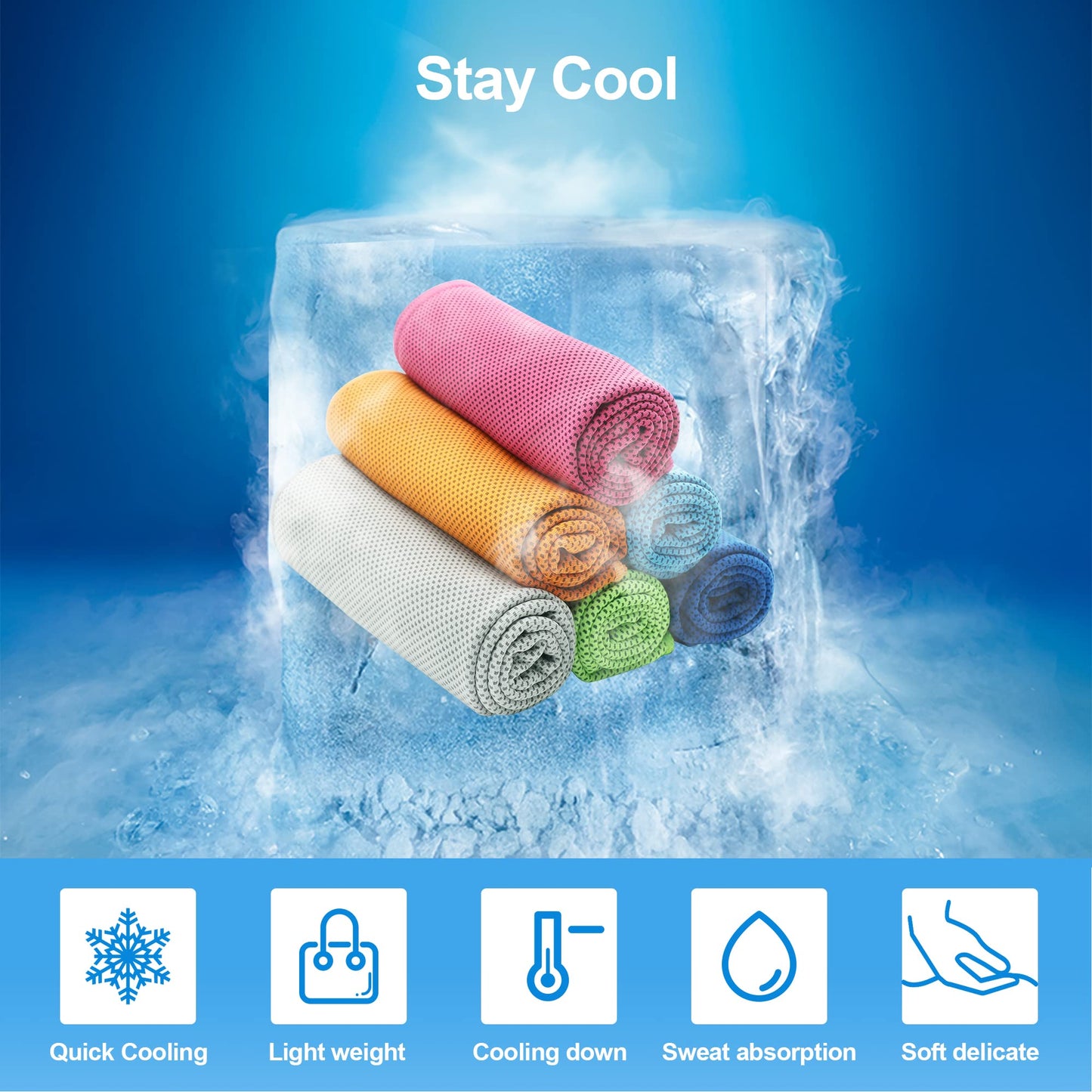 Ailawuu Cooling Towels 6Pack,Ice Towel for Neck and Face,Soft Breathable Chilly Microfiber Towel for Hot Weather,Camping,Workout,Sports,Yoga,Golf,Gym,Fitness