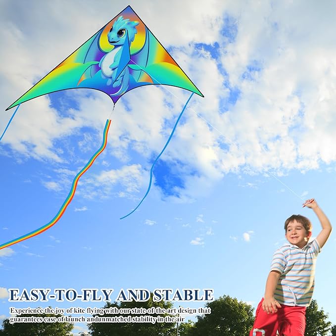 Kites for Kids Ages 4-8 & 8-12，Large Delta Kite for Adults,Easy to Fly, Kids Kites for Boys and Girls, Perfect for Beginners, Gifts for Holiday Easter Festival (Dragon)