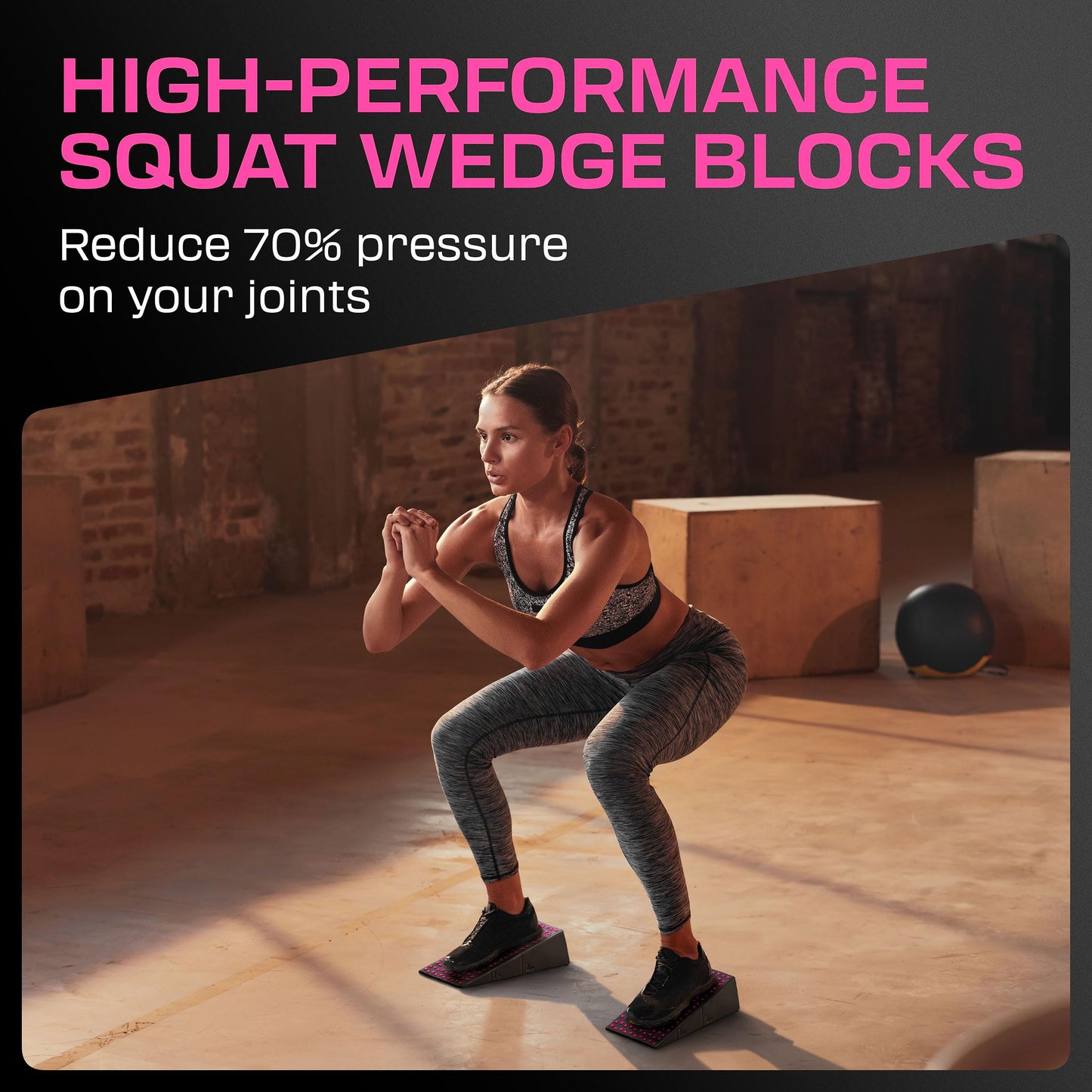 Flexelent Squat Wedge Block Pair - Heel Elevated Squat Wedge for Deeper Squats, Heavy Lifting and Better Form - 17° Angle Exercise Wedges, Slant Board for Squats with Carry Backpack - Pink Power