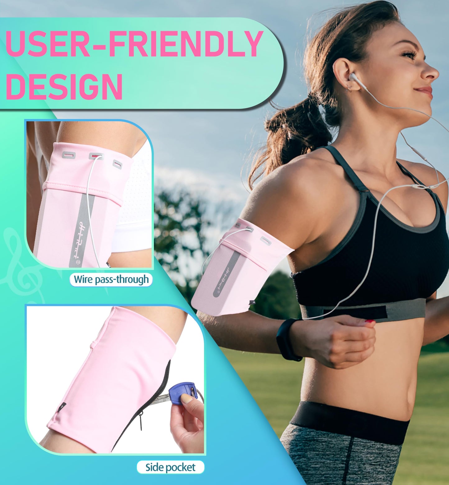 HiRui Running Armband Sleeve Universal Sports Armband Cell Phone Holder Armband for Exercise Workout, Compatible with iPhone 17/16/15/14/Plus/Pro Samsung Galaxy All Phones (M, Pink)