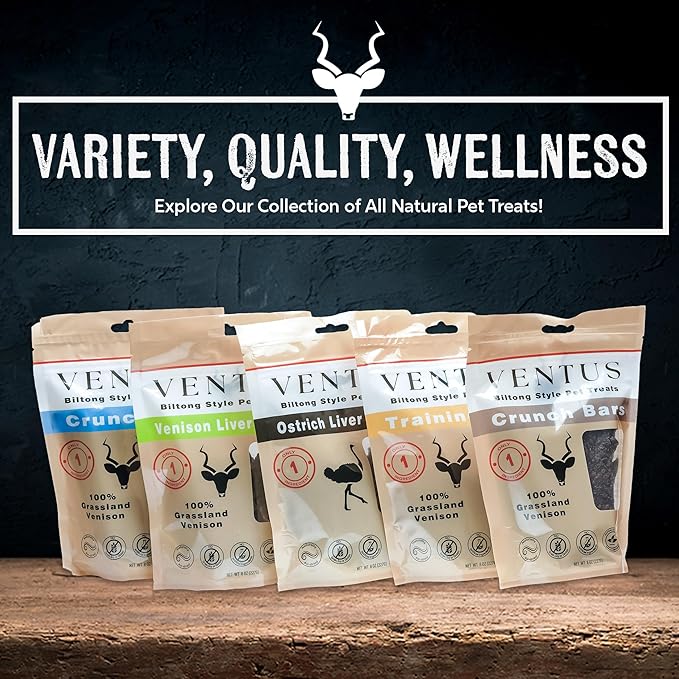 VENTUS Jerky Training Bits - Single Ingredient High Protein Venison Dog Training Treats, Grain-Free, Air-Dried Training Treats for Dogs 8 oz