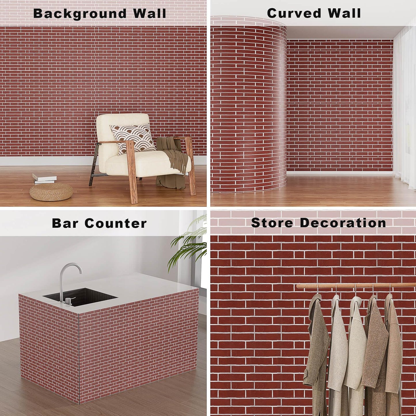 3D Wall Panels - 4PCS 47.2"x26" Faux Stone Wall Covering - MCM Modified Clay Material for Home Art, Accent Brick, Modern Exterior/Interior Decoration, Covering 34 sq.ft Slate Red Brick