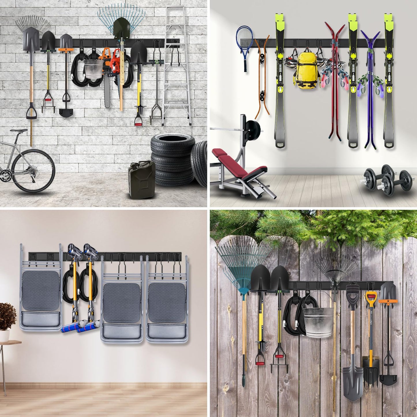 Gatsowm Tool Storage Rack Wall Mount, 64 Inch Adjustable Garden Tool Organizer, Heavy Duty Garage Wall Organizer Rack, Yard Tool Organizer System for Rake Shovel Broom Mop Wall Holder