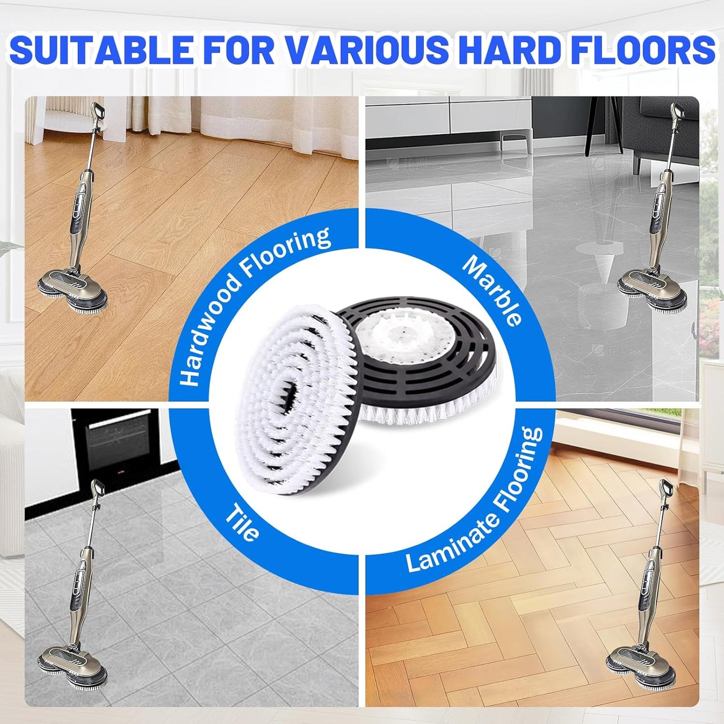 Shark Upgraded Steam Mop Pads - Replacement Brush Heads with Scrubbing Bristles | Deep Clean Hardwood & Tile Floors | Compatible with S7000 Series - 2 Pack