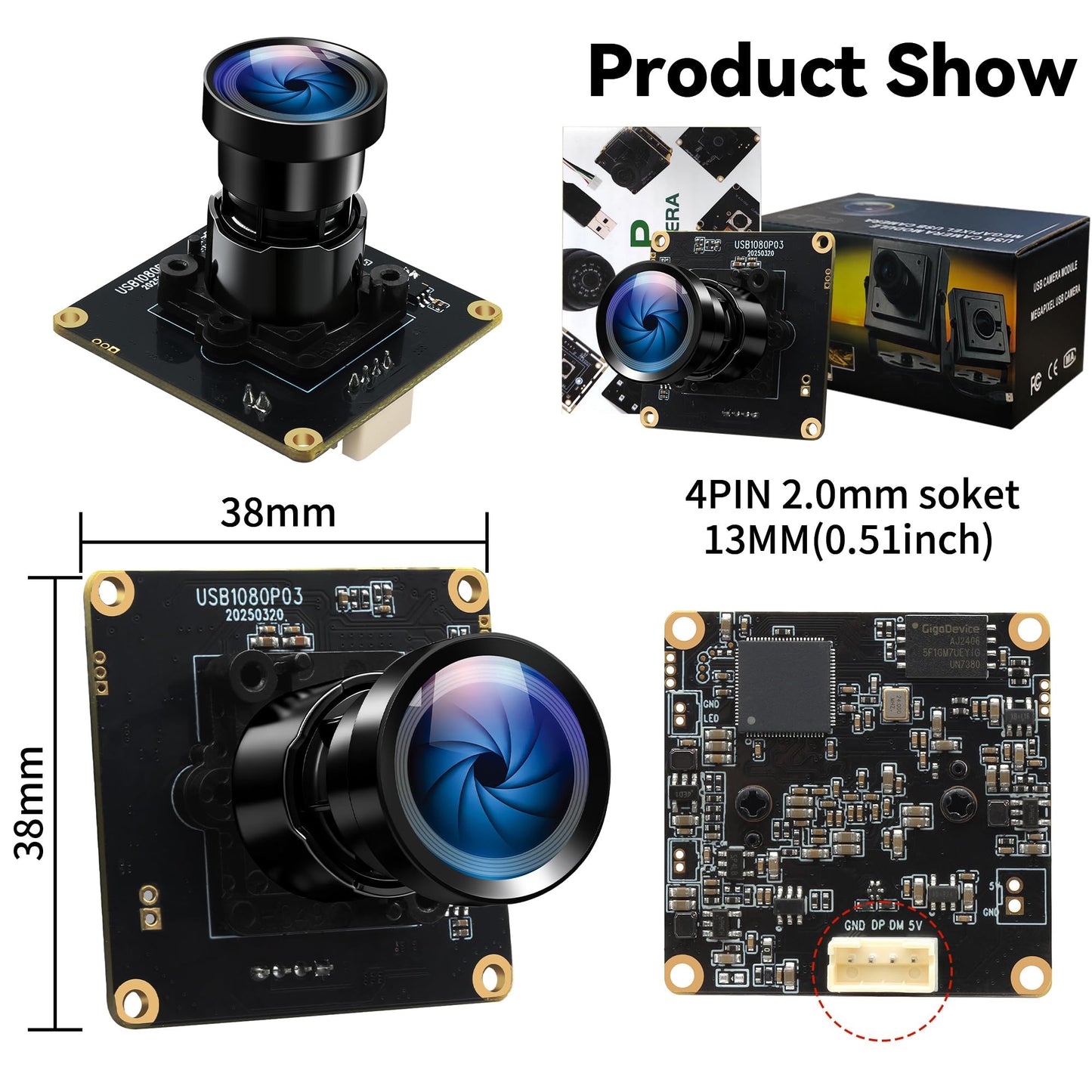 IFWATER Starvis USB Camera Module 0.0001Lux Ultra Low Light H.264 HDR 1080P Security Webcam Module with 110° Wide Angle Lens Plug and Play for Linux Windows Raspberry Pi