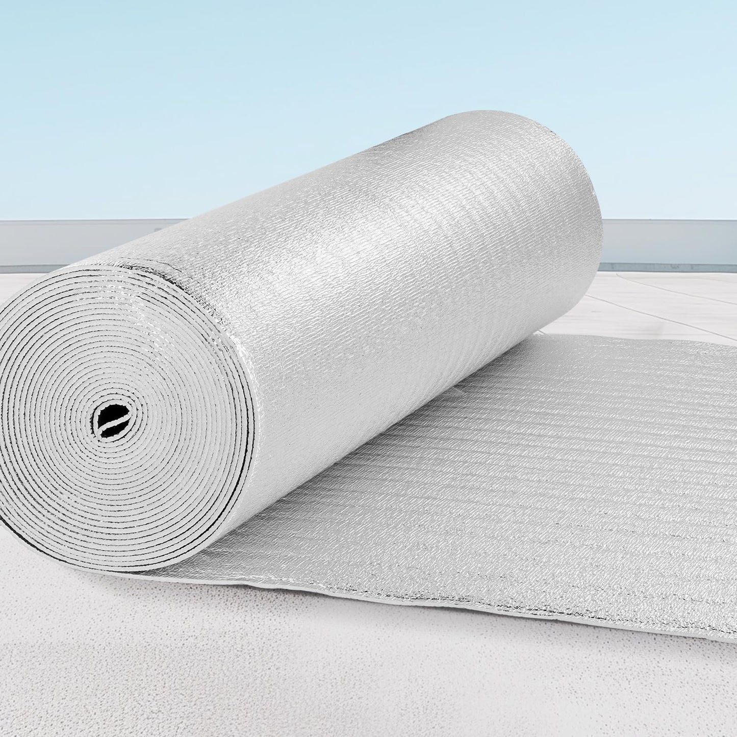 VEVOR Double Reflective Insulation Roll, Foam Core Radiant Barrier, 5.5mm 48 in x 50 ft, Double-Sided Aluminum Foil EPE Foam Heat Reflective Shield, Thermal Insulation Roll for Window RV Roof
