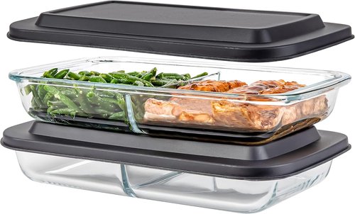 Divided Glass Casserole Baking Dish Set by [Brand Name] - 2.3 Qt Rectangular Oven-to-Table Lasagna Pan | 2-Pack