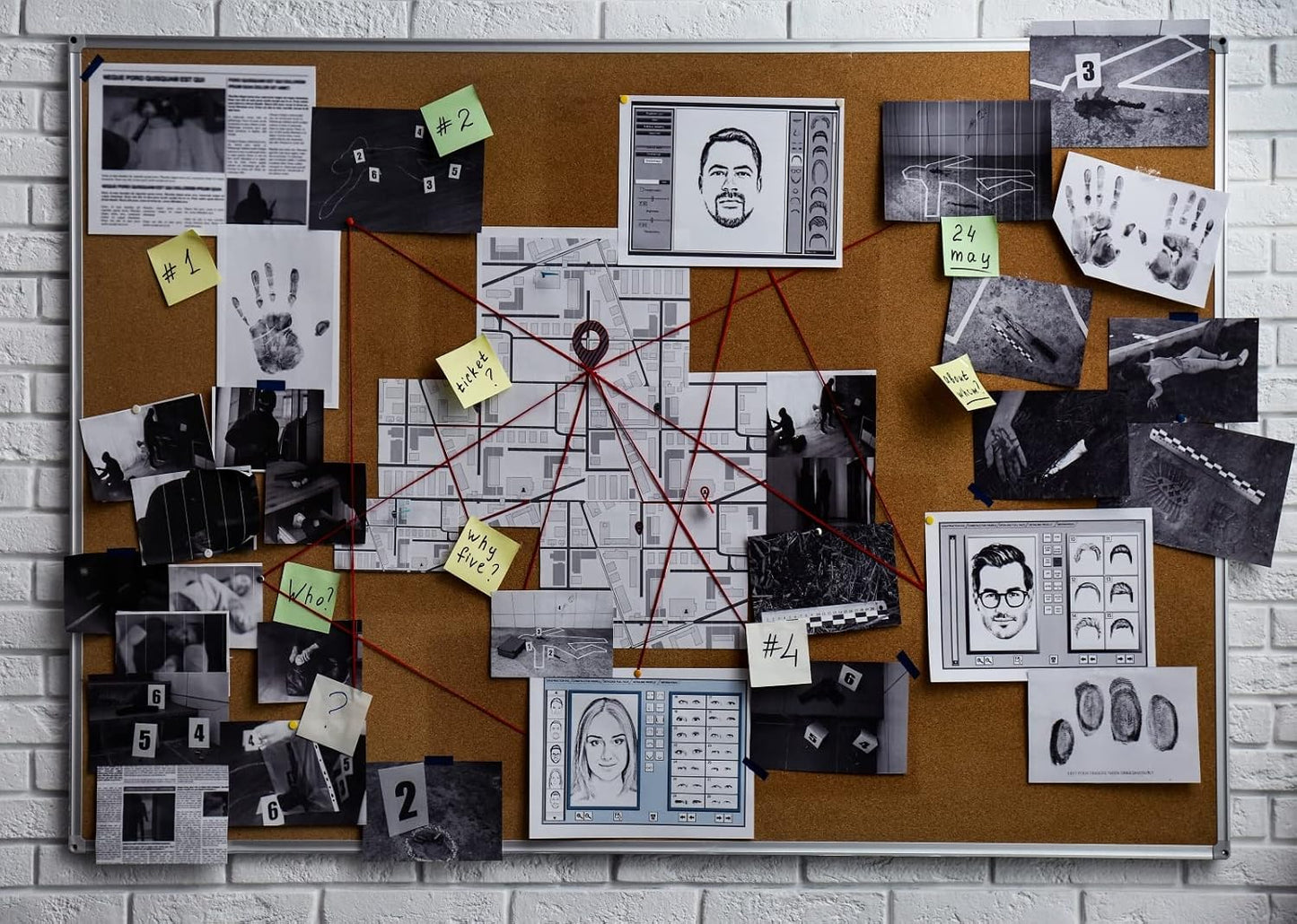 BELECO 10x6.5ft Fabric Spy Theme Detective Photography Backdrop Detective Board with Crime Scene Photos Fingerprint
