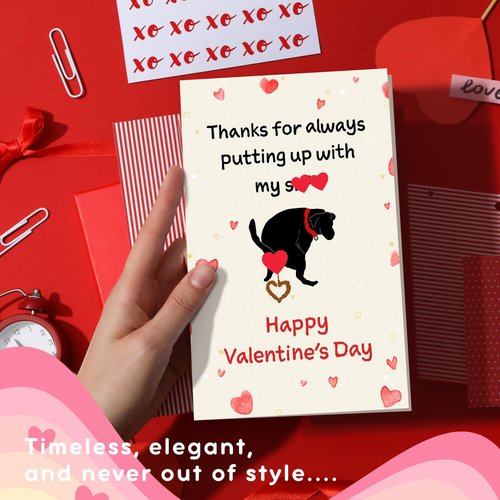 HUNIGIFT Valentines Day Card to Dog Mom, Dad - Cute Puppy Valentine’s Day Gift for Dog Mom Dad, Parents, Friends - Single 5.3''x 8.0'' Funny Greeting Card & Envelope