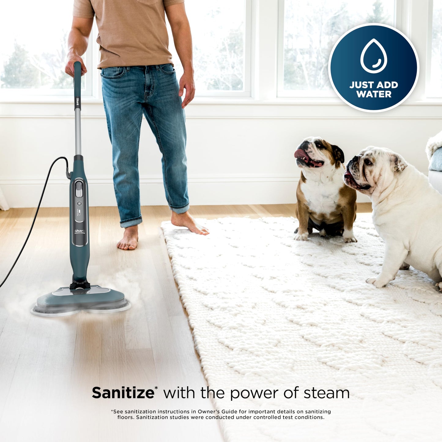 Shark Steam & Scrub All-in-One Scrubbing and Sanitizing Hard Floor Steam Mop, 2 Steam Modes, 2 Dirt Grip Soft Scrub Pads Included, XL Removable Water Tank, Swivel Steering, Teal, S8002BRN