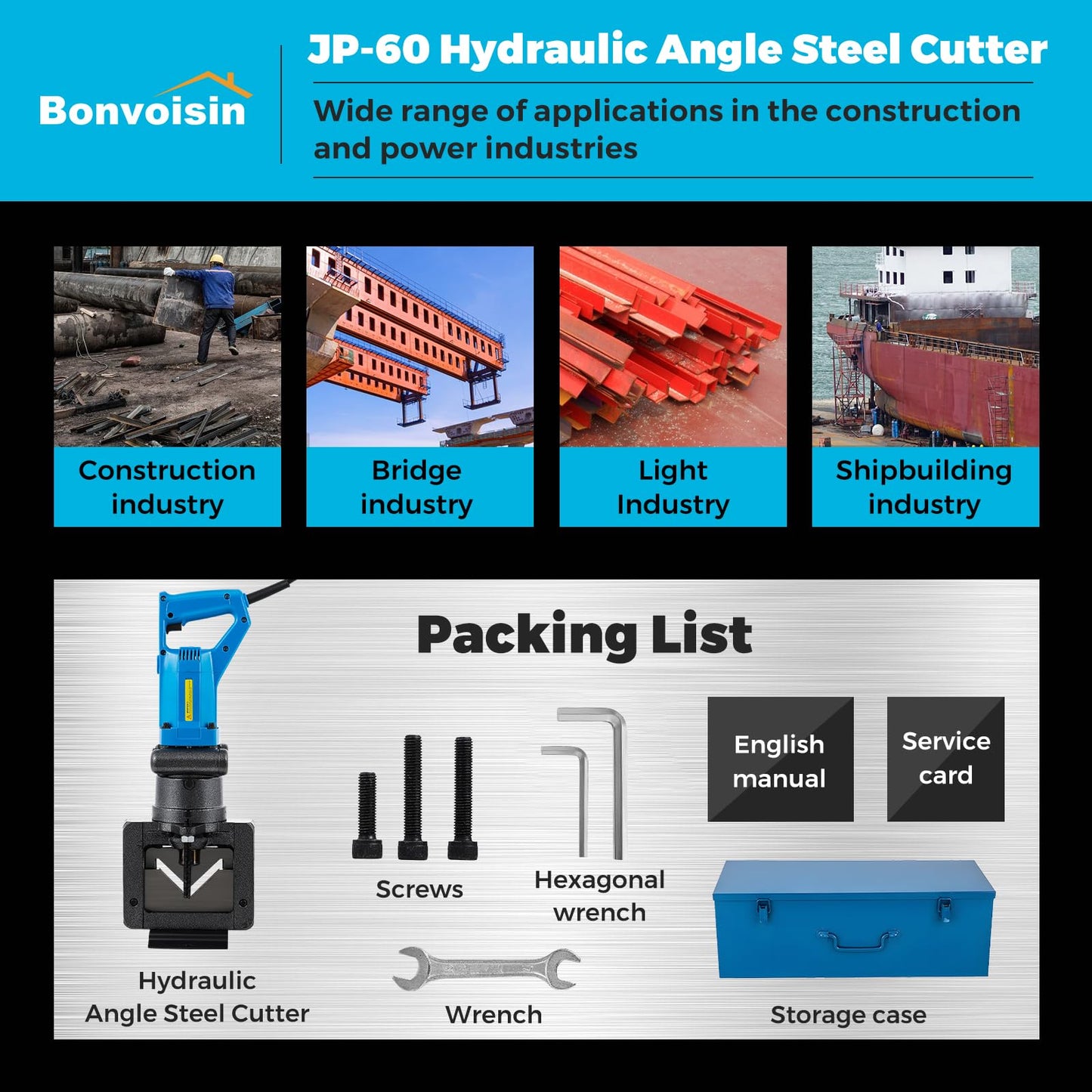 Bonvoisin Electric Hydraulic Angle Iron Steel Cutter 1500W Portable Hydraulic Angle Iron Steel Cutting Tool Machine for Angle Steel Angle Iron 110V
